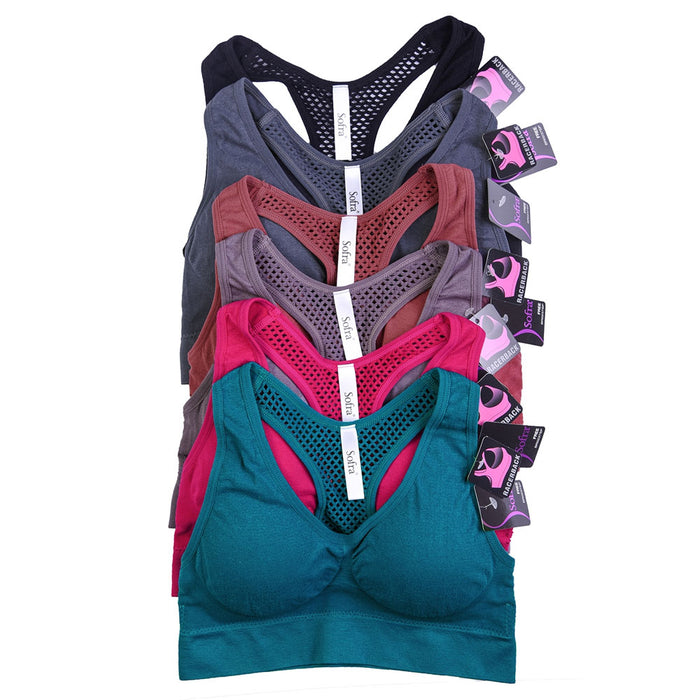 6 Pack Women Sports Bra Yoga Fitness Stretch Workout Tank Top Seamless Padded
