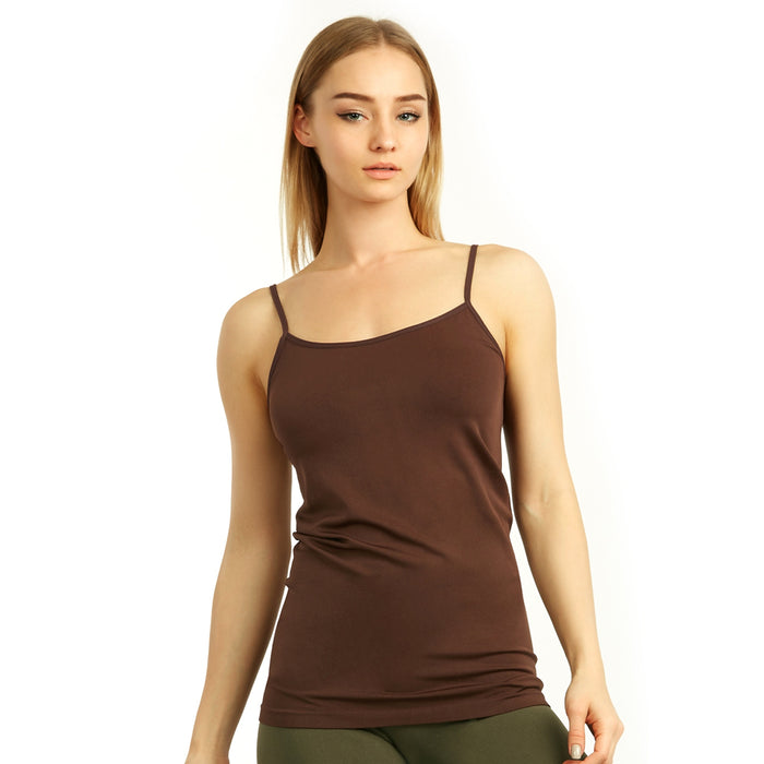 1 Brown Tank Top Spaghetti Strap Seamless Stretch Tunic Slip Camisole Layer Cami