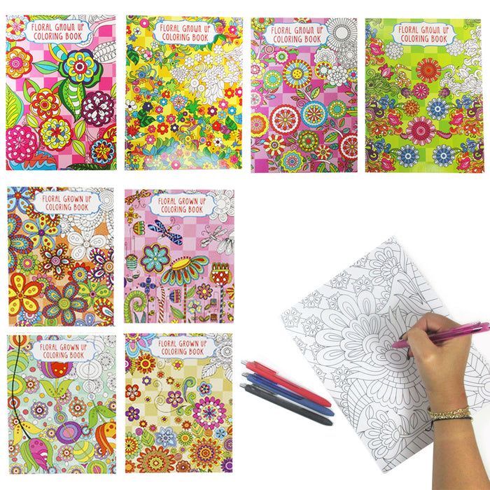 4 X Adult Coloring Books Calming Stress Relieving Relax Floral Designs Paperback