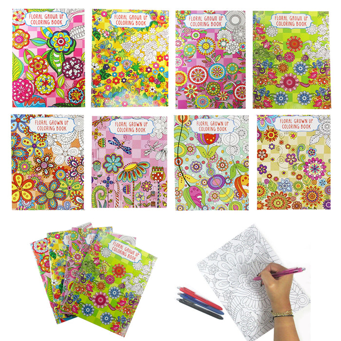 6X Adult Coloring Books Floral Designs Color Pages Stress Relief Relax Paperback