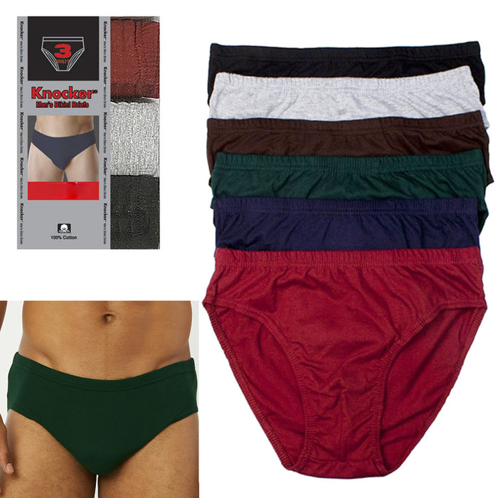 3 Pack Knocker Mens Bikinis Briefs Underwear 100% Cotton Solid Size Small 28-30