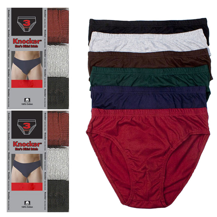 6 Pack Knocker Mens Bikinis Briefs Underwear 100% Cotton Solid Size Large 36-38
