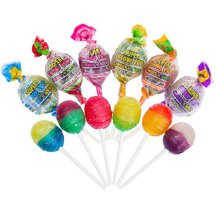 10 Pc Super Blow Pops Sweet Sour Lollipops Colorful Sucker Stick Candy Lollypops