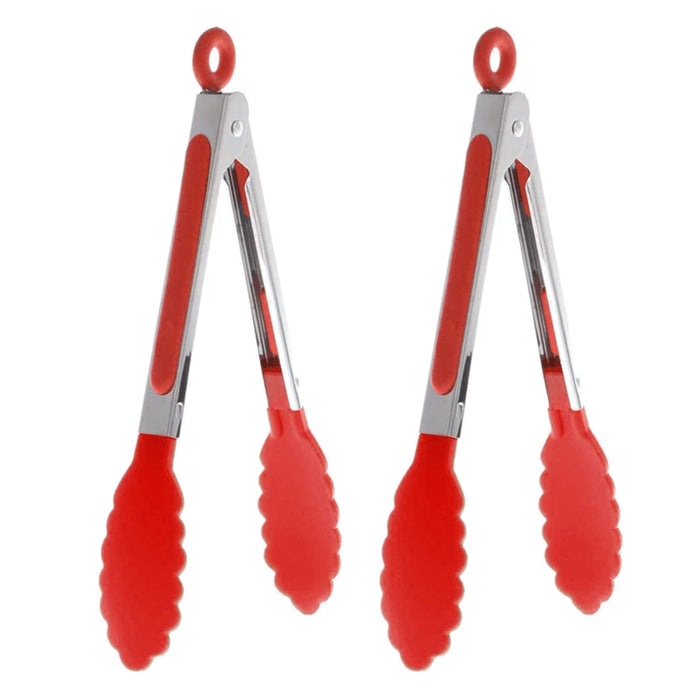 2 Kitchen Silicone Tongs Non Stick Stainless BBQ Cook Grilling Locking Food 10"