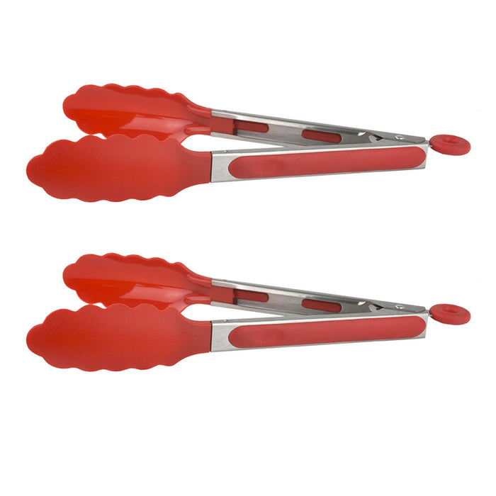 2 Kitchen Silicone Tongs Non Stick Stainless BBQ Cook Grilling Locking Food 10"