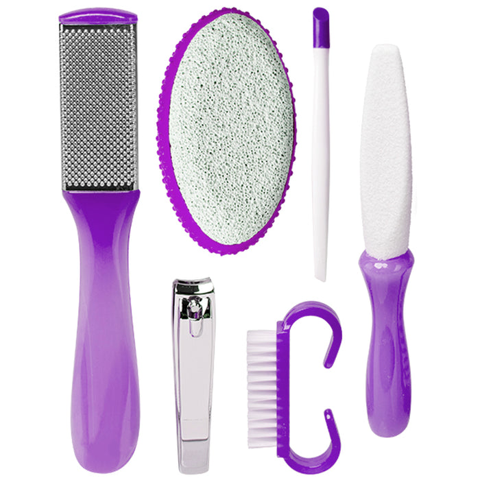 6 Pc Pedicure Set Feet Nail Care Clipper File Cuticle Brush Foot Pumice Grooming