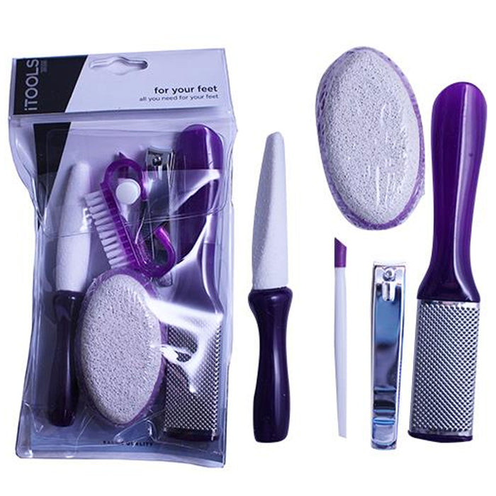 6 Pc Pedicure Set Feet Nail Care Clipper File Cuticle Brush Foot Pumice Grooming