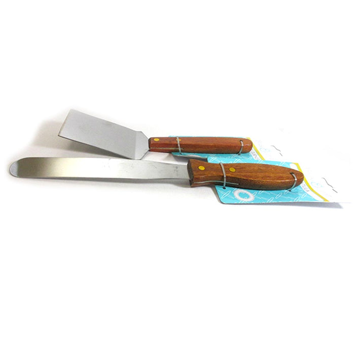 2Pc Spatula Cookie Turner Stainless Steel Kitchen Wood Handle Utensil Bake Cake
