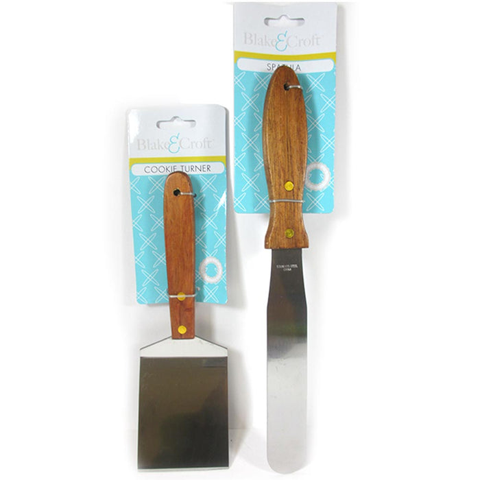 2Pc Spatula Cookie Turner Stainless Steel Kitchen Wood Handle Utensil Bake Cake
