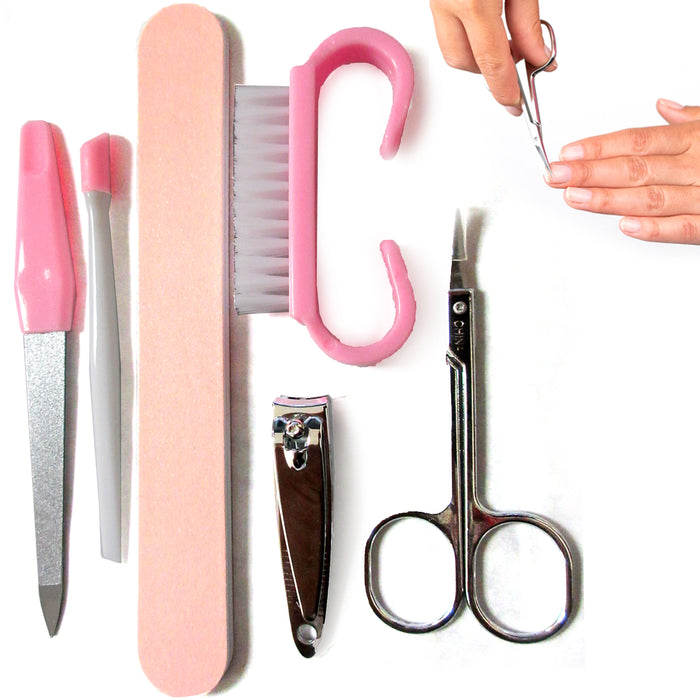 6pc Manicure Set Finger Nail Clipper File Board Cuticle Brush Hand Care Grooming