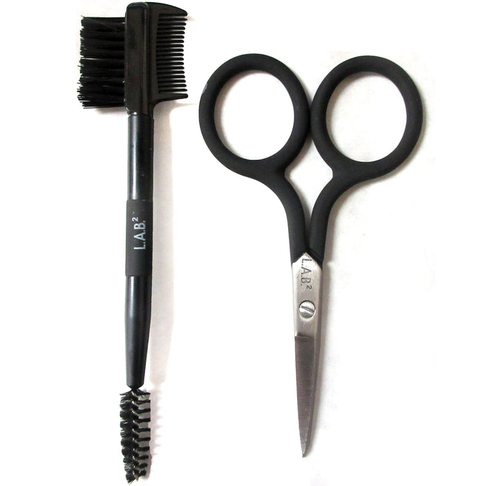 2 Pc Eyebrow Grooming Kit Scissors Brow Brush Lashes Comb Shaper Trimmer Eyelash
