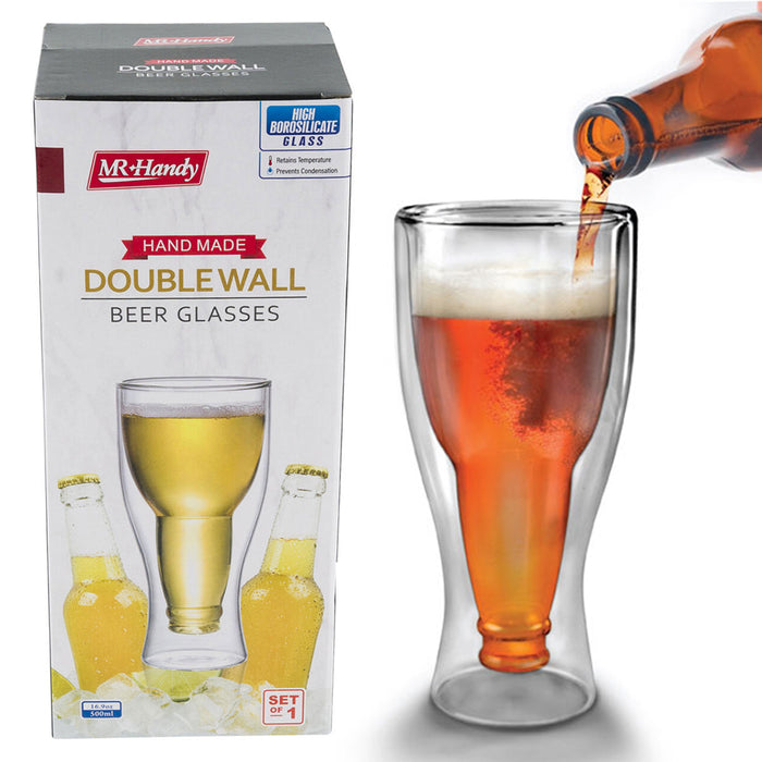 2 Pc Insulated Double Wall Beer Mug Glass Thermo Draft Soda Novelty Gift 16.9oz
