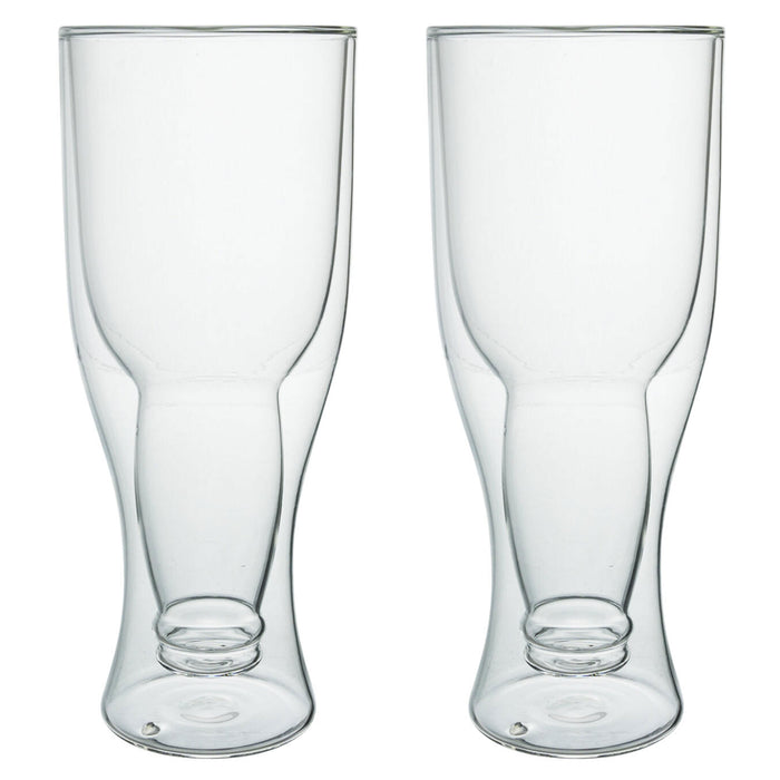 2 Pc Insulated Double Wall Beer Mug Glass Thermo Draft Soda Novelty Gift 16.9oz
