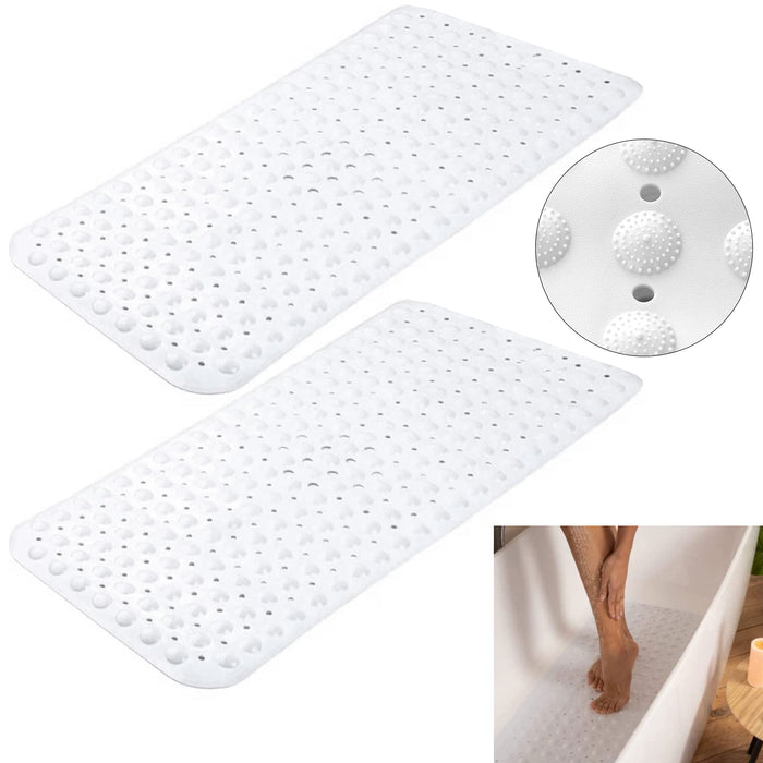 2 Pc Large Bath Mat Foot Massage Rubber Non-Slip Strong Suction Bathroom Shower