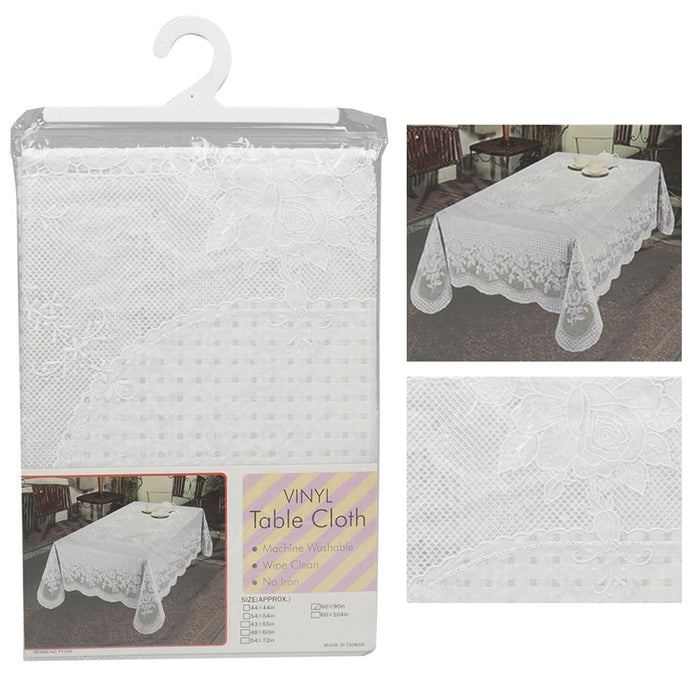 White Tablecloth Floral Print Vinyl Size 60" X 90" Plastic Party Easy Wipe Clean
