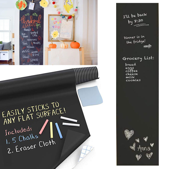 2 Pc Adhesive Blackboard Black Chalkboard Chalk Board Wall Sticker Decals 8 Feet