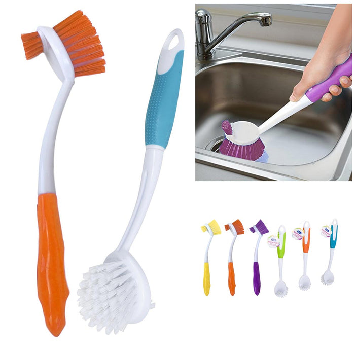 2 X Double Sided Toilet Brush Plastic Long Handle Bathroom Scrub Cleaning Tool