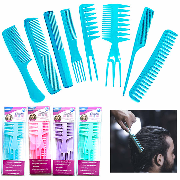 8 Pc Assorted Hair Combs Fine Tooth Rat Tail Salon Professional Styling Plastic