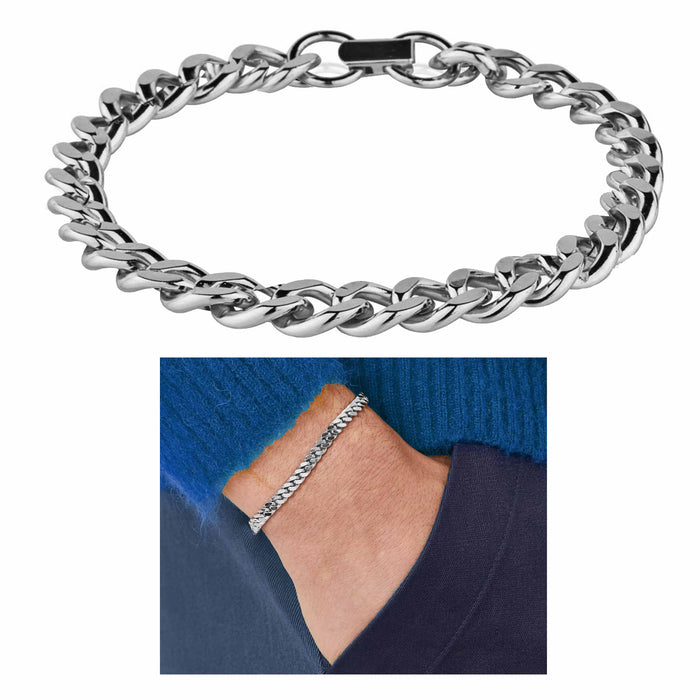 1 Cuban Link Bracelet Silver Plated Pure Copper Healing Energy Arthritis Relief