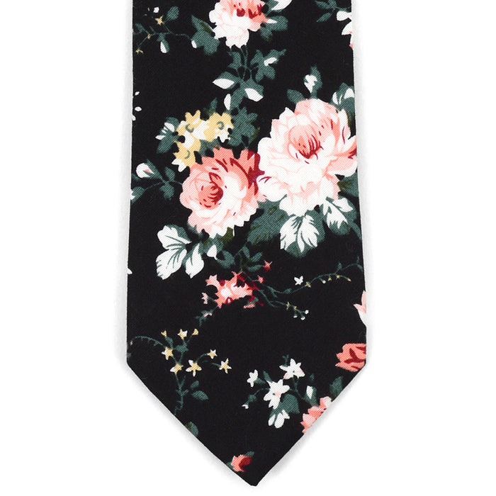 2 Pc Men's Cotton Slim Neck Tie 2.5" Flower Black Floral Skinny Necktie Wedding