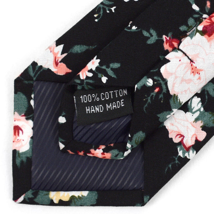 2 Pc Men's Cotton Slim Neck Tie 2.5" Flower Black Floral Skinny Necktie Wedding