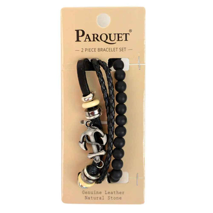 Men Women Adjustable Genuine Leather Bracelet Bangle Wristband Cuff Beads Anchor