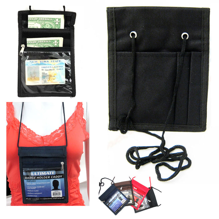 Badge Holder Caddy Neck Pouch Holder Passport ID Travel Neck Wallet Black New !