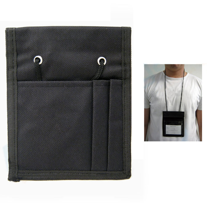 4 Badge Holder Caddy Neck Pouch Holders Passport ID Travel Neck Wallet Black