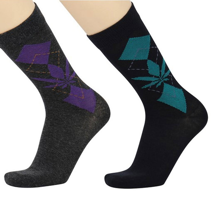 12 Pair Casual Crew Socks Cannabis Weed Leaf Pot Argyle Diamond Novelty 10-13