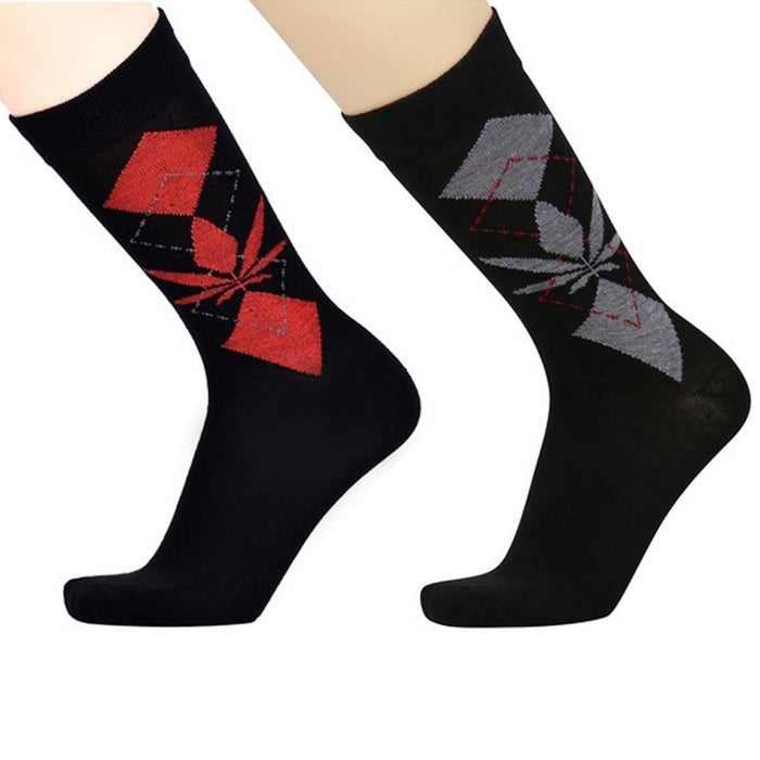 3 Pair Men's Argyle Diamond Pattern Leaf Dress Socks Assorted Color Cotton 10-13