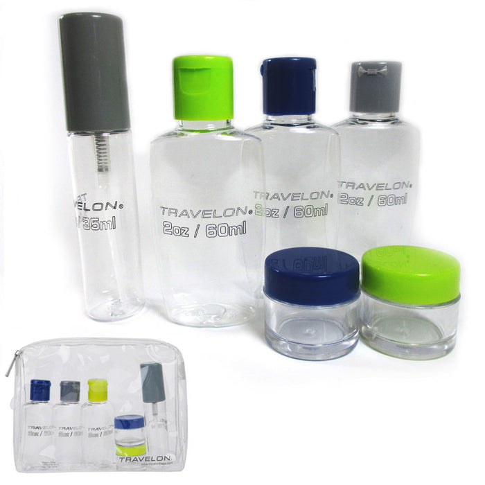 6 Pc Cosmetic Travel Kit Clear Jar Toiletry Bag Organizer Bottles Spray Pump TSA