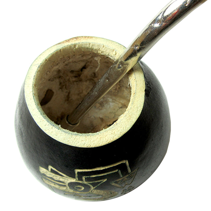 ARGENTINA MATE GOURD YERBA TEA WITH STRAW BOMBILLA KIT ARTISAN HANDMADE NEW 3174