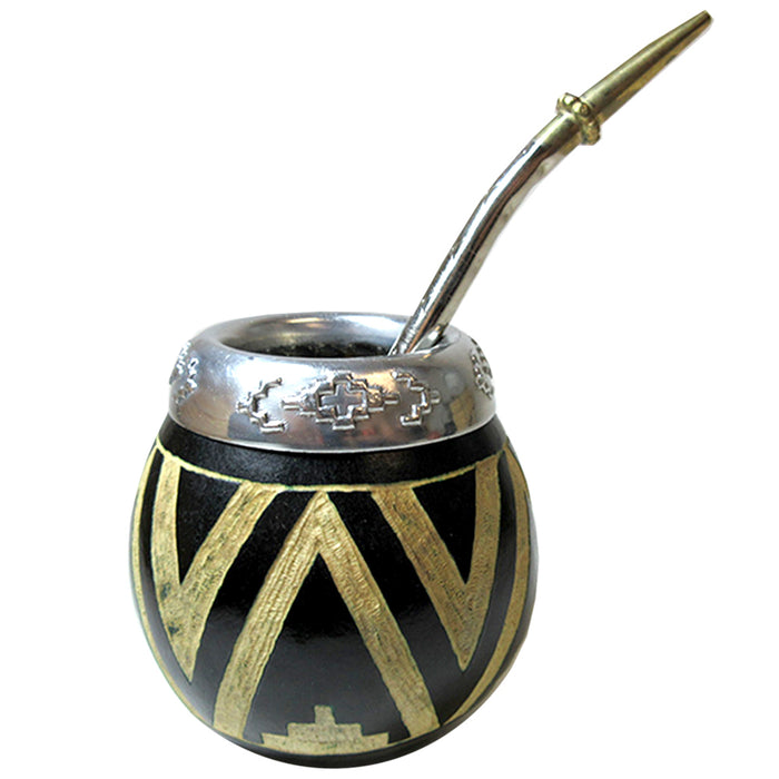 ARGENTINA MATE GOURD YERBA TEA WITH STRAW BOMBILLA KIT ARTISAN HANDMADE NEW 9374