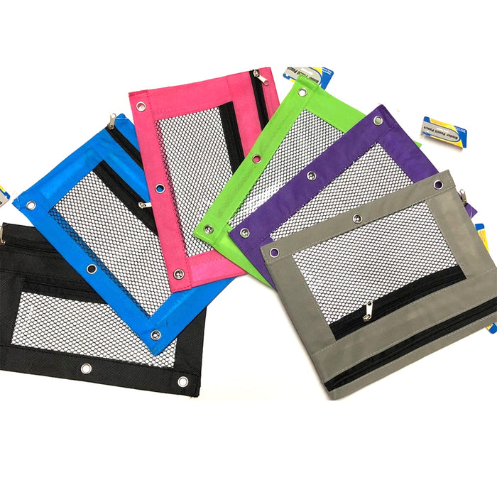 2 Pencil Pouch Zipper 3 Ring Binder Holes Cosmetic Bag Pen Marker Storage School