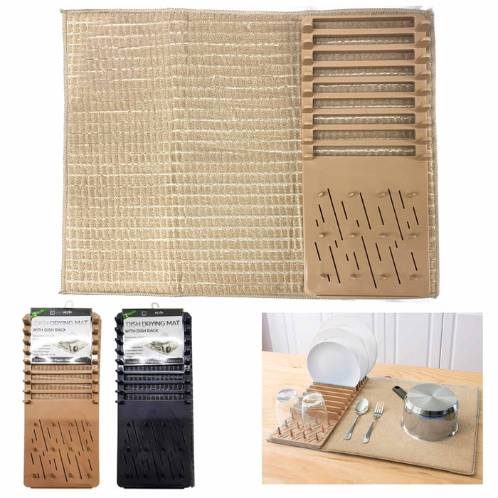 1 Set Rack Microfiber Dish Glass Drying Mat Pad Kitchen Super Absorbent Drainer