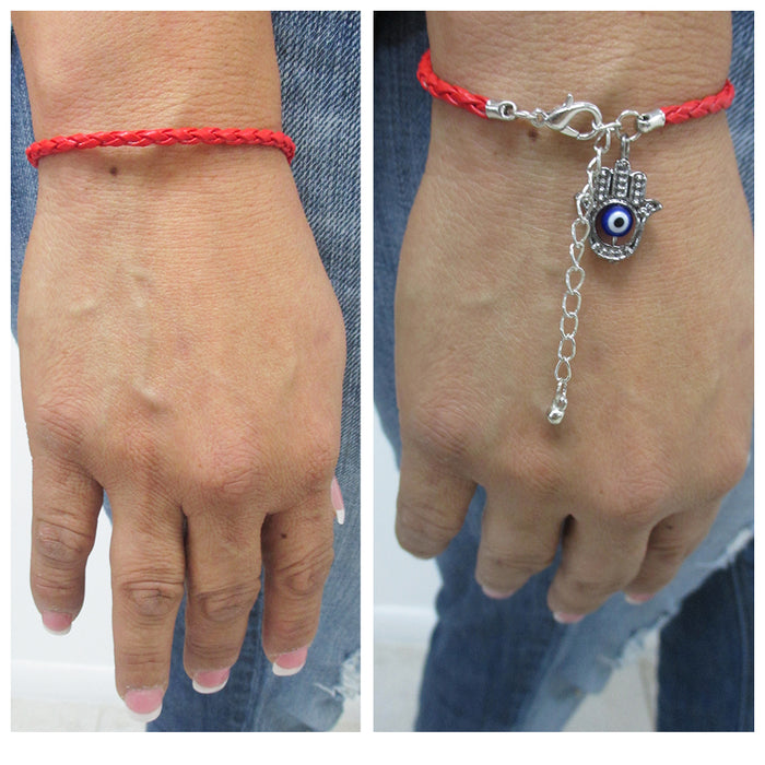 10PC Lucky Hamsa Hand Fatima Bracelets Rotating Evil Eye Red Protection Bangle
