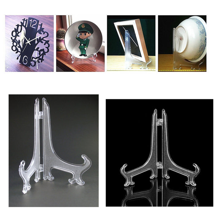 2Pc Plate Easel Photo Picture Frame Plastic Clear Pedestal Display Stand Holder