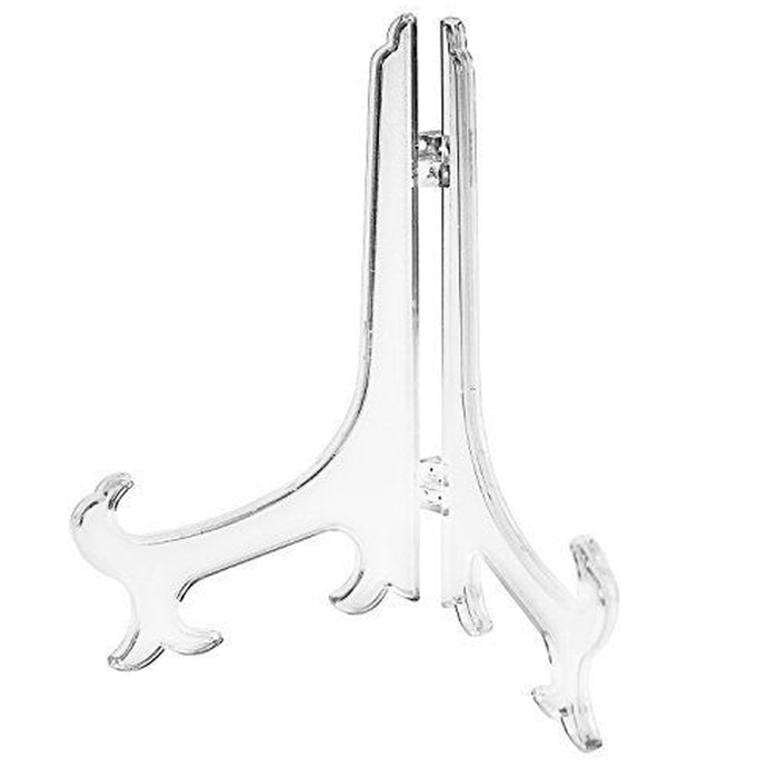 2Pc Plate Easel Photo Picture Frame Plastic Clear Pedestal Display Stand Holder