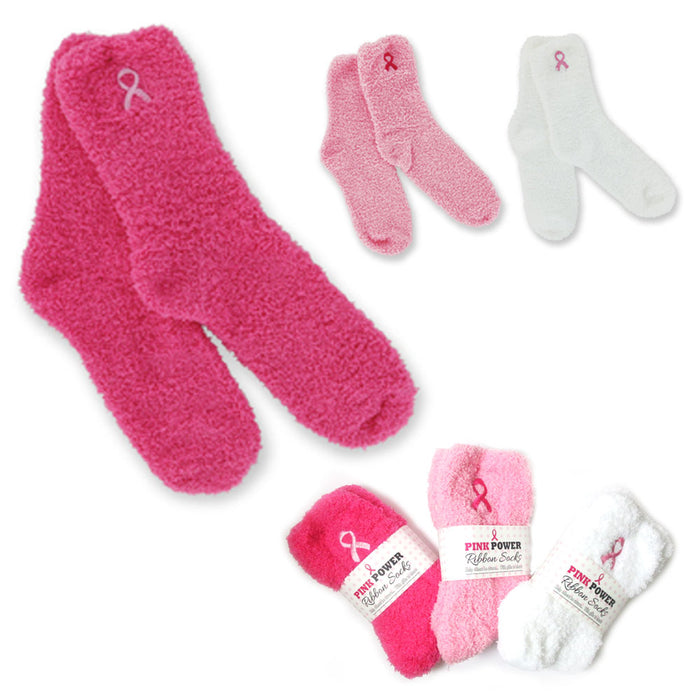 1 Pair Breast Cancer Awareness Plush Socks Women Soft One Size Warm Pink Support