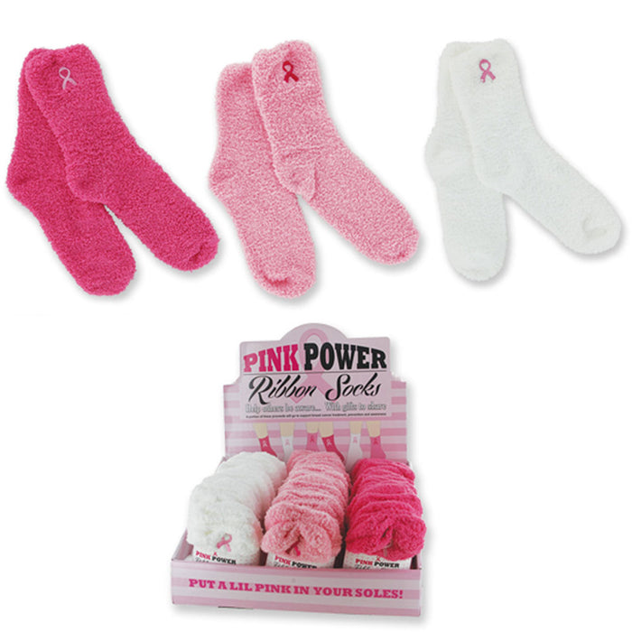 3 Pairs Pink Ribbon Socks Breast Cancer Awareness Plush Women Soft Cozy One Size