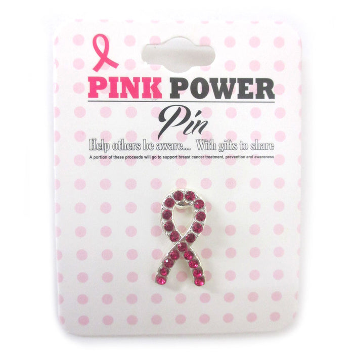1 Pc Lapel Pin Breast Cancer Awareness Pink Crystal Ribbon Stone Show Support