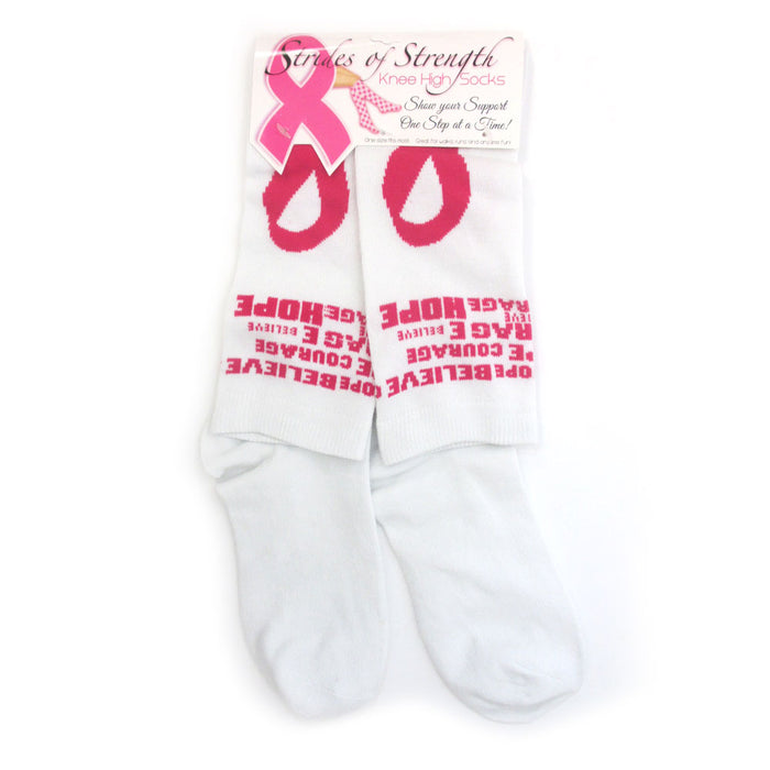 2 Pairs Pink Ribbon Knee High Socks Breast Cancer Awareness Support Womens New