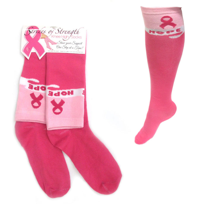1 Pair Womens Breast Cancer Awareness Knee High Socks Pink Ribbon Support Girls