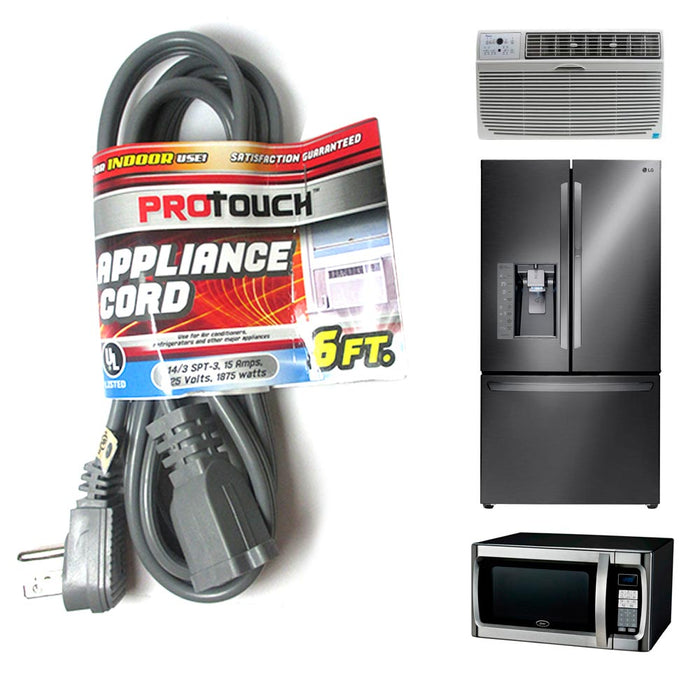 Appliance Cord 6ft 15A Indoor Extension Cable Air Conditioner Refrigerator Gnd