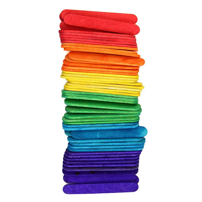 1200 Pcs Popsicle Sticks Bulk Craft Flat Natural Wood Multi Color 2 1/2" x 3/8"