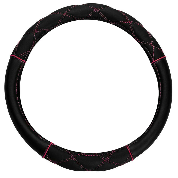 Auto Car Steering Wheel Cover Sport Grip Black Pink Universal Fit 15" Protector