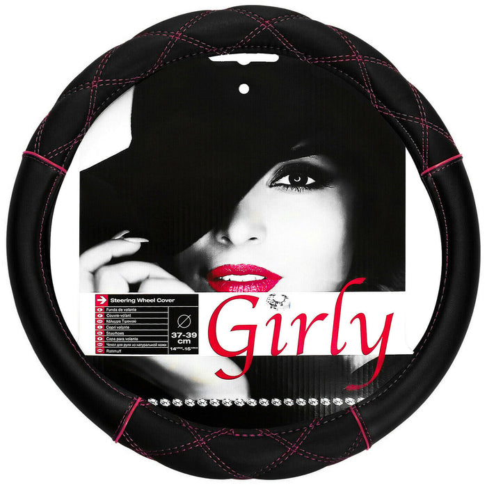 Auto Car Steering Wheel Cover Sport Grip Black Pink Universal Fit 15" Protector