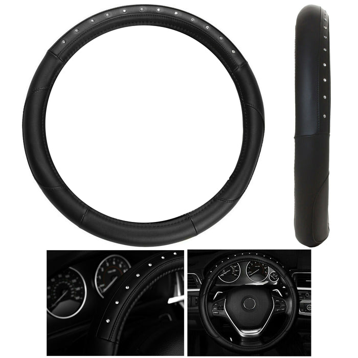 Black Diamond Car Steering Wheel Cover Universal Fit Grip Auto High Quality 15"