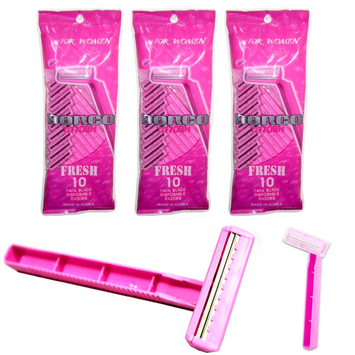 30 Pc Disposable Razors Classic Twin Blade Women Hair Removal Shaver Value Pack