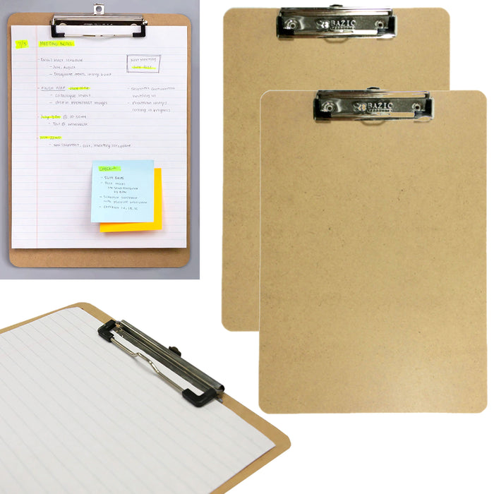 2 Recycled Hardboard Clipboard Wood Low Profile Clip Board 9x12.5" Nurse Office